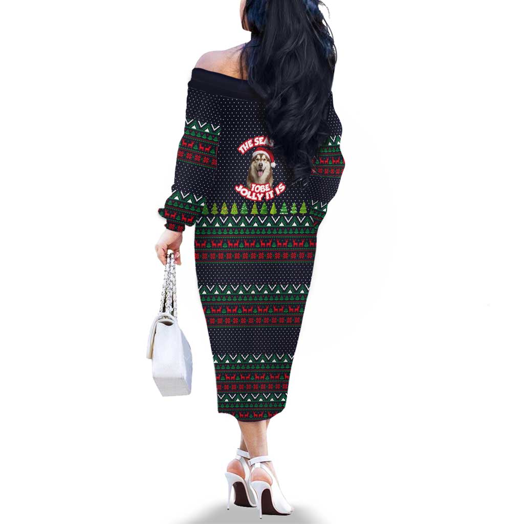The Season To Be Jolly Siberian Husky Xmas Ball Christmas Family Matching Off The Shoulder Long Sleeve Dress and Hawaiian Shirt Xmas Holiday Patterns - Wonder Print Shop