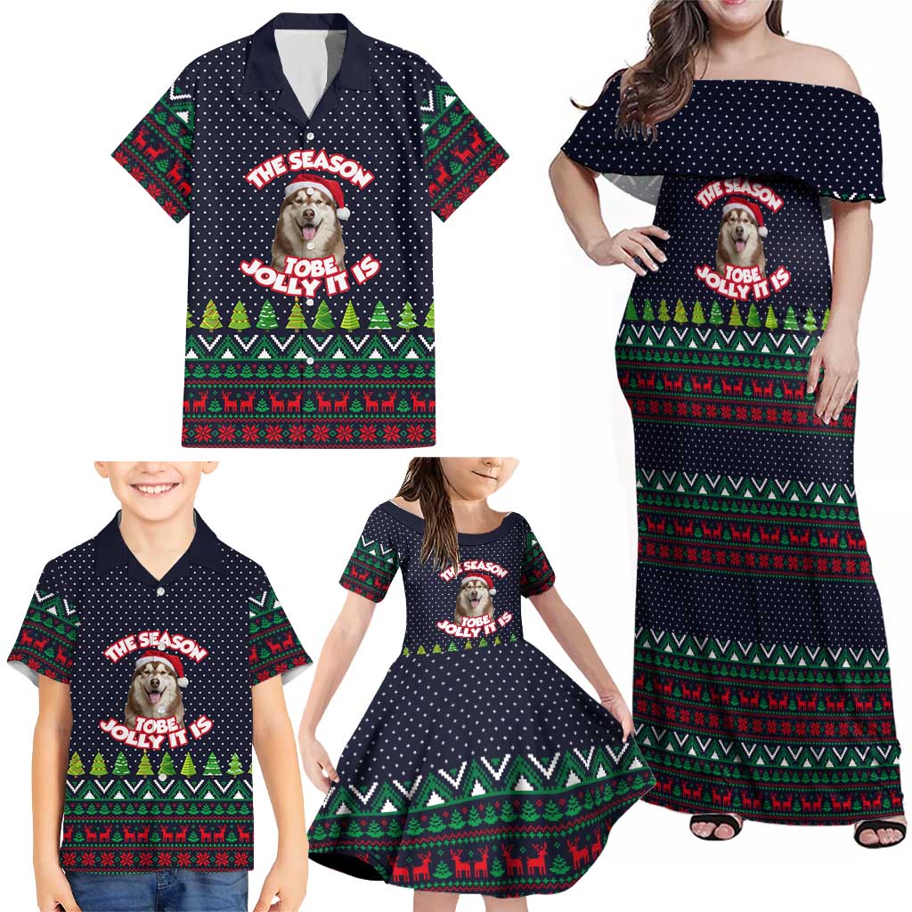 The Season To Be Jolly Siberian Husky Xmas Ball Christmas Family Matching Off Shoulder Maxi Dress and Hawaiian Shirt Xmas Holiday Patterns - Wonder Print Shop