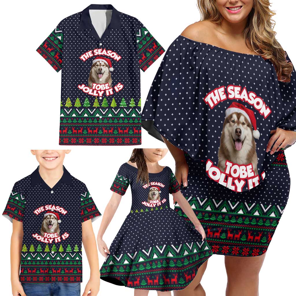 The Season To Be Jolly Siberian Husky Xmas Ball Christmas Family Matching Off Shoulder Short Dress and Hawaiian Shirt Xmas Holiday Patterns - Wonder Print Shop