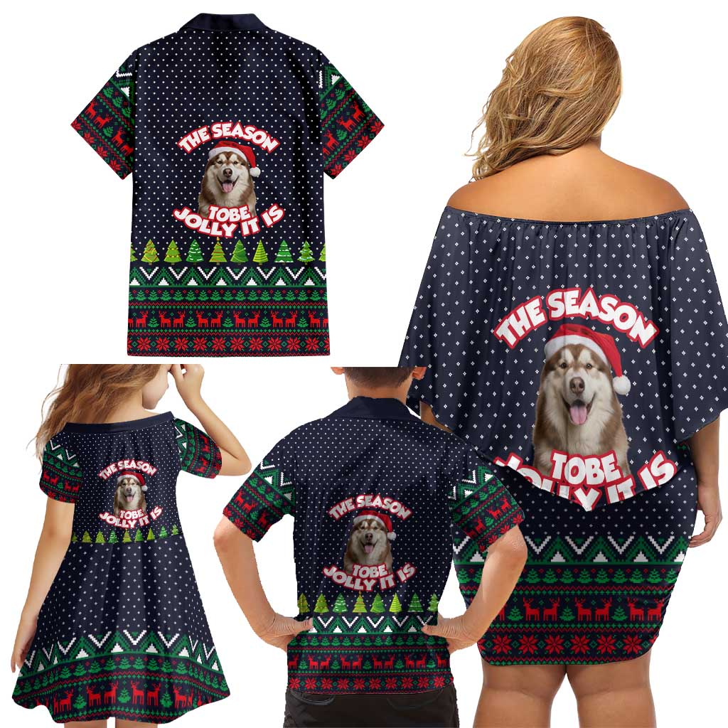 The Season To Be Jolly Siberian Husky Xmas Ball Christmas Family Matching Off Shoulder Short Dress and Hawaiian Shirt Xmas Holiday Patterns - Wonder Print Shop