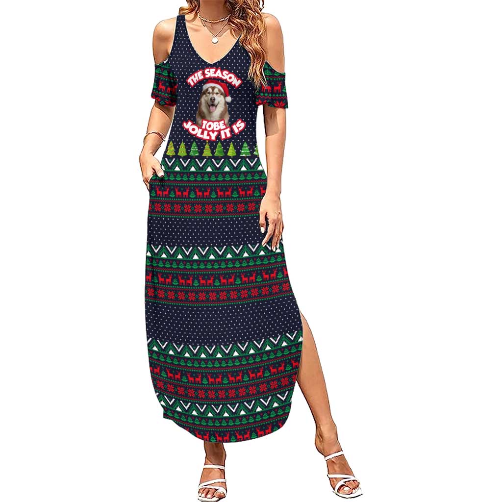 The Season To Be Jolly Siberian Husky Xmas Ball Christmas Family Matching Summer Maxi Dress and Hawaiian Shirt Xmas Holiday Patterns - Wonder Print Shop