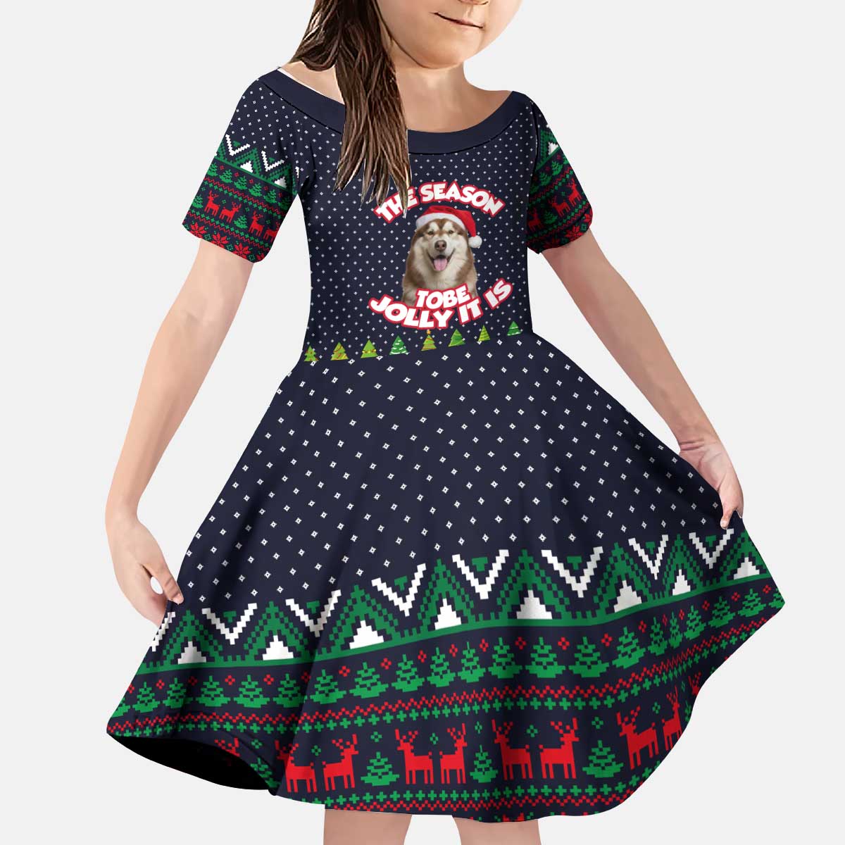 The Season To Be Jolly Siberian Husky Xmas Ball Christmas Kid Short Sleeve Dress Xmas Holiday Patterns - Wonder Print Shop