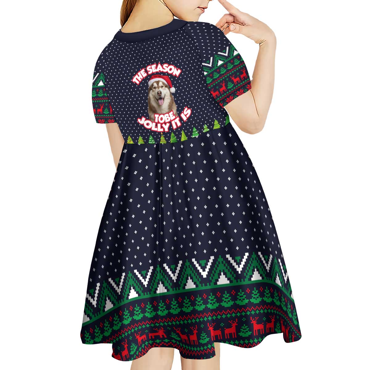 The Season To Be Jolly Siberian Husky Xmas Ball Christmas Kid Short Sleeve Dress Xmas Holiday Patterns - Wonder Print Shop
