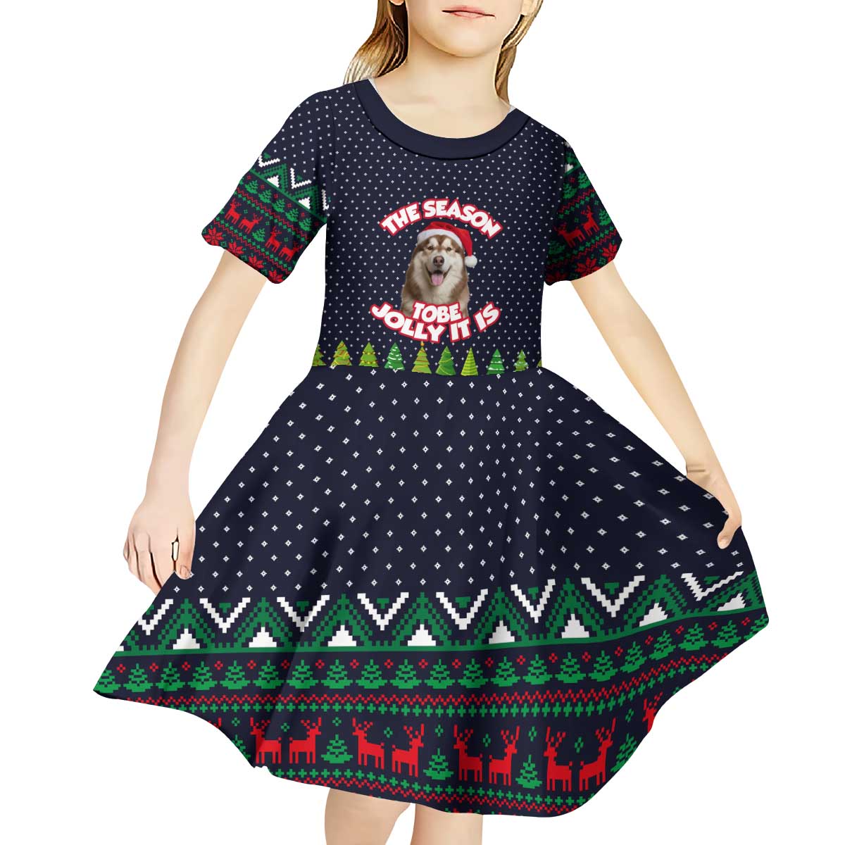 The Season To Be Jolly Siberian Husky Xmas Ball Christmas Kid Short Sleeve Dress Xmas Holiday Patterns - Wonder Print Shop