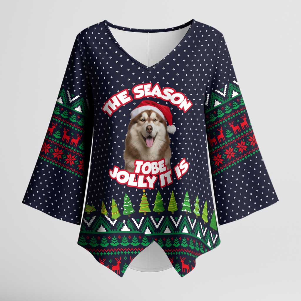 The Season To Be Jolly Siberian Husky Xmas Ball Christmas Kimono Sleeve Blouse Xmas Holiday Patterns - Wonder Print Shop