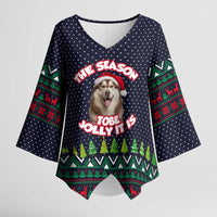 The Season To Be Jolly Siberian Husky Xmas Ball Christmas Kimono Sleeve Blouse Xmas Holiday Patterns - Wonder Print Shop