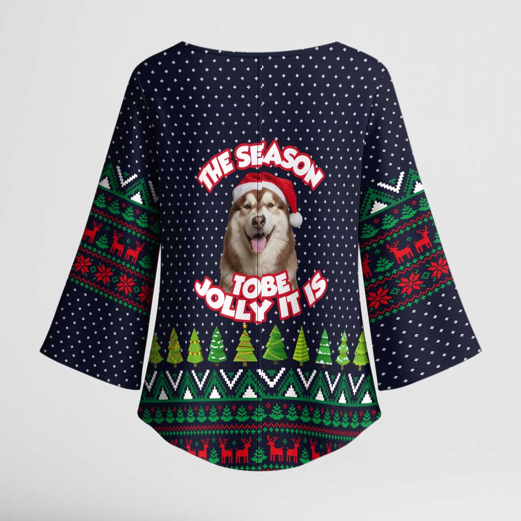 The Season To Be Jolly Siberian Husky Xmas Ball Christmas Kimono Sleeve Blouse Xmas Holiday Patterns - Wonder Print Shop