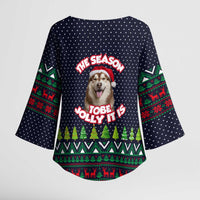 The Season To Be Jolly Siberian Husky Xmas Ball Christmas Kimono Sleeve Blouse Xmas Holiday Patterns - Wonder Print Shop