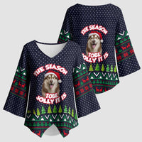 The Season To Be Jolly Siberian Husky Xmas Ball Christmas Kimono Sleeve Blouse Xmas Holiday Patterns - Wonder Print Shop