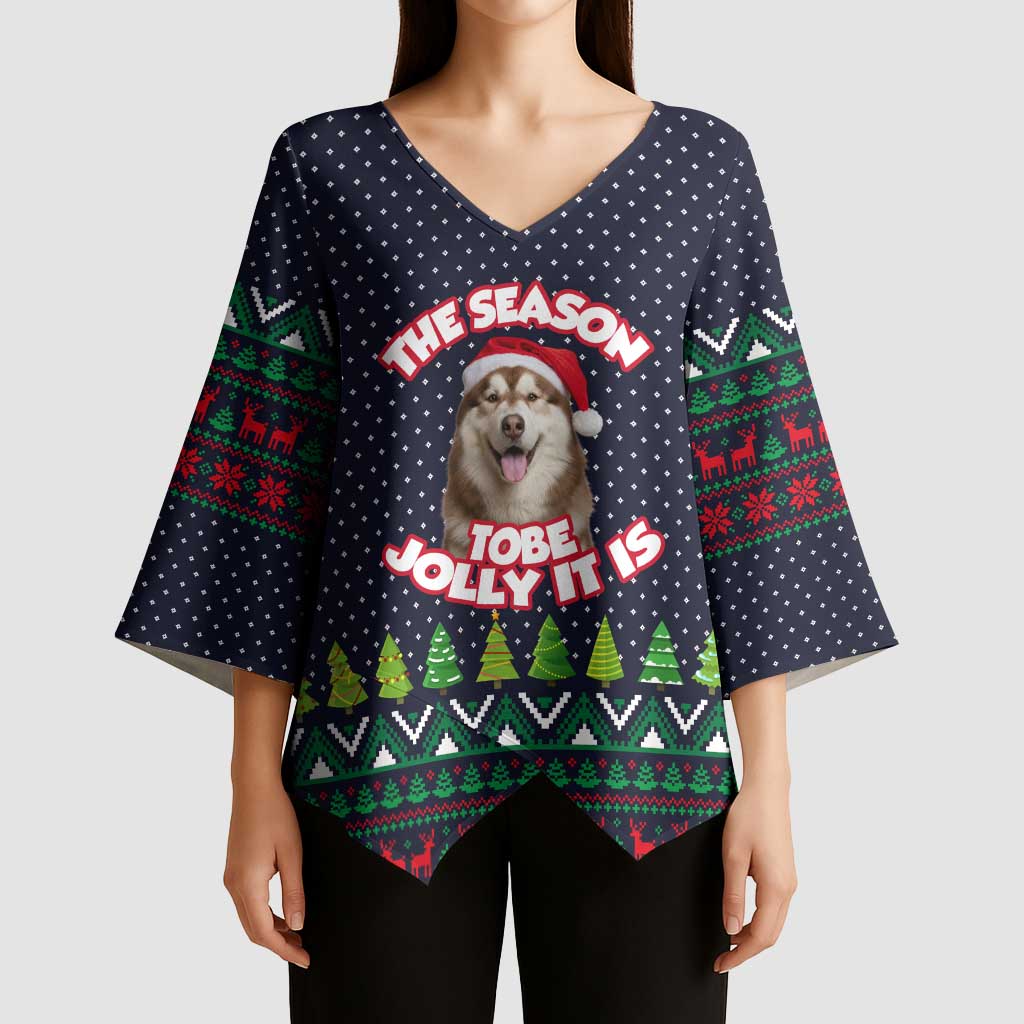 The Season To Be Jolly Siberian Husky Xmas Ball Christmas Kimono Sleeve Blouse Xmas Holiday Patterns - Wonder Print Shop