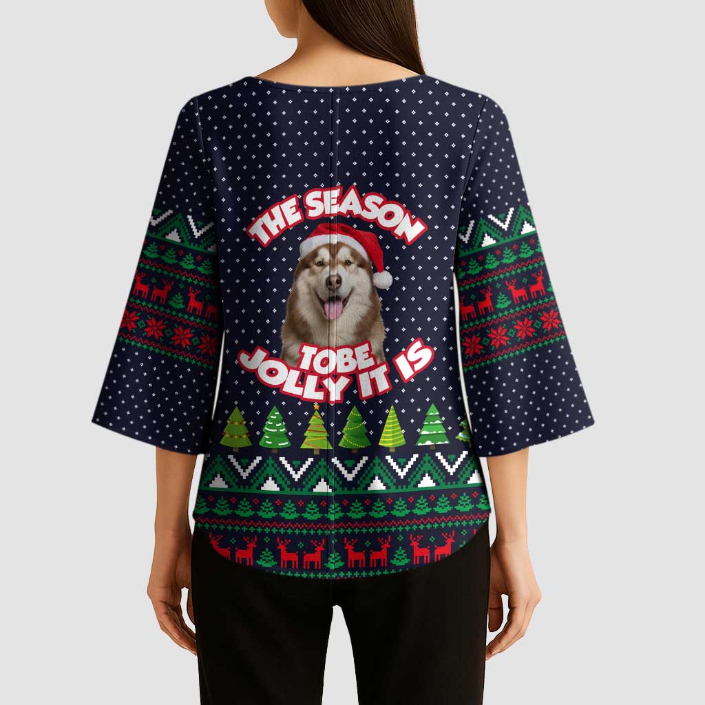The Season To Be Jolly Siberian Husky Xmas Ball Christmas Kimono Sleeve Blouse Xmas Holiday Patterns - Wonder Print Shop
