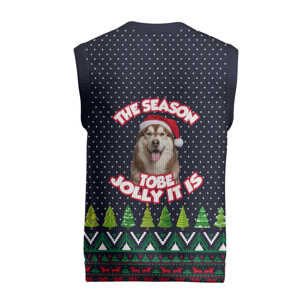 The Season To Be Jolly Siberian Husky Xmas Ball Christmas Knitted V-Neck Vest Xmas Holiday Patterns - Wonder Print Shop