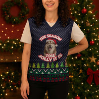 The Season To Be Jolly Siberian Husky Xmas Ball Christmas Knitted V-Neck Vest Xmas Holiday Patterns - Wonder Print Shop