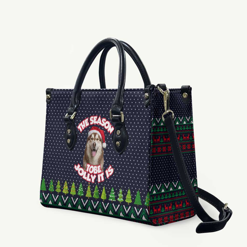The Season To Be Jolly Siberian Husky Xmas Ball Christmas Leather Bag Xmas Holiday Patterns - Wonder Print Shop