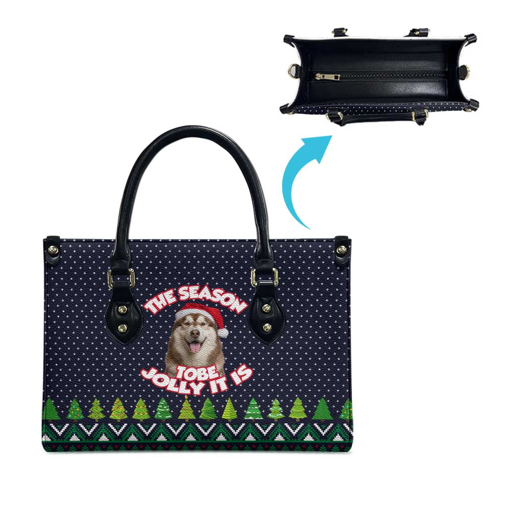 The Season To Be Jolly Siberian Husky Xmas Ball Christmas Leather Bag Xmas Holiday Patterns - Wonder Print Shop