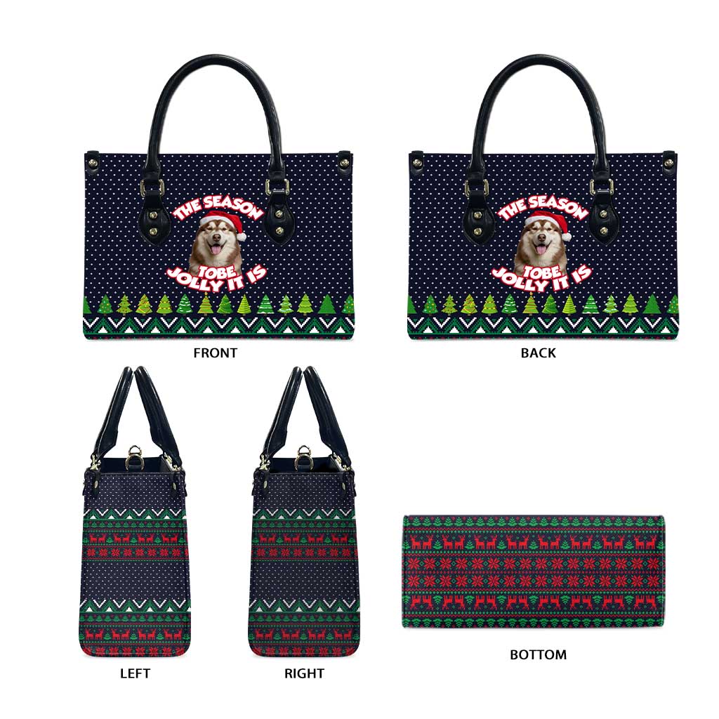 The Season To Be Jolly Siberian Husky Xmas Ball Christmas Leather Bag Xmas Holiday Patterns - Wonder Print Shop