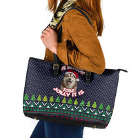 The Season To Be Jolly Siberian Husky Xmas Ball Christmas Leather Tote Bag Xmas Holiday Patterns - Wonder Print Shop