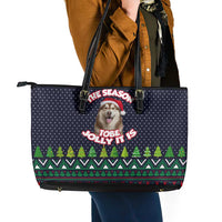 The Season To Be Jolly Siberian Husky Xmas Ball Christmas Leather Tote Bag Xmas Holiday Patterns - Wonder Print Shop
