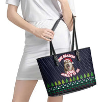 The Season To Be Jolly Siberian Husky Xmas Ball Christmas Leather Tote Bag Xmas Holiday Patterns - Wonder Print Shop