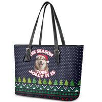 The Season To Be Jolly Siberian Husky Xmas Ball Christmas Leather Tote Bag Xmas Holiday Patterns - Wonder Print Shop