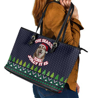 The Season To Be Jolly Siberian Husky Xmas Ball Christmas Leather Tote Bag Xmas Holiday Patterns - Wonder Print Shop