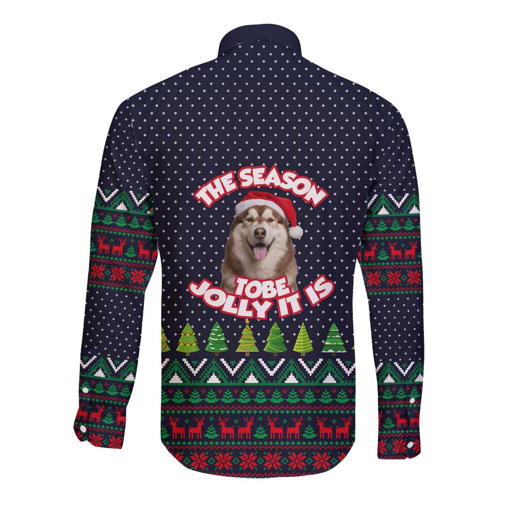 The Season To Be Jolly Siberian Husky Xmas Ball Christmas Long Sleeve Button Shirt Xmas Holiday Patterns - Wonder Print Shop