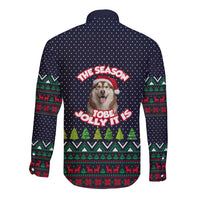 The Season To Be Jolly Siberian Husky Xmas Ball Christmas Long Sleeve Button Shirt Xmas Holiday Patterns - Wonder Print Shop