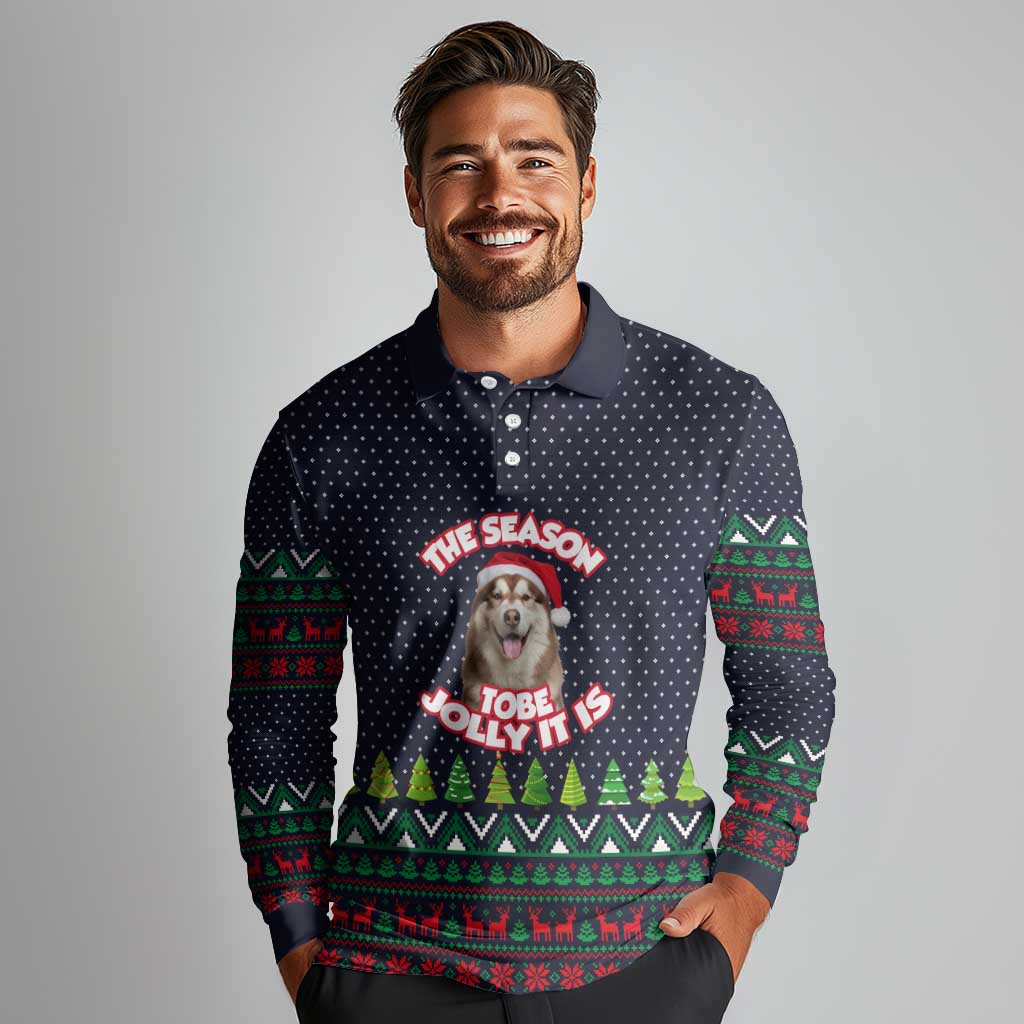 The Season To Be Jolly Siberian Husky Xmas Ball Christmas Long Sleeve Polo Shirt Xmas Holiday Patterns - Wonder Print Shop