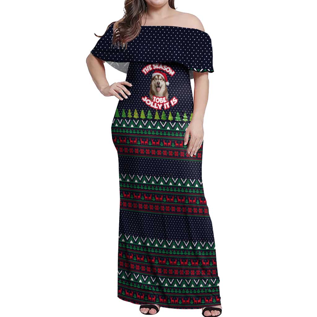 The Season To Be Jolly Siberian Husky Xmas Ball Christmas Off Shoulder Maxi Dress Xmas Holiday Patterns - Wonder Print Shop
