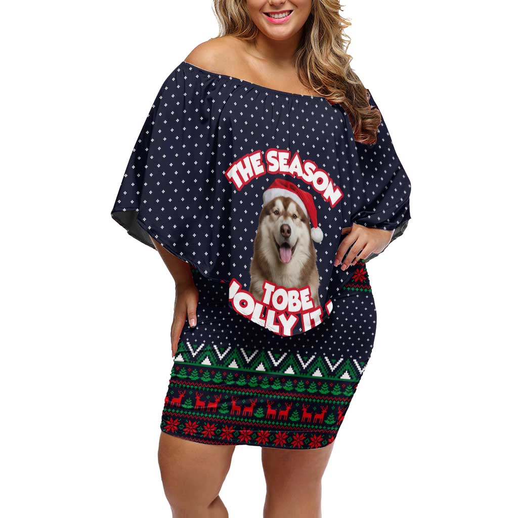 The Season To Be Jolly Siberian Husky Xmas Ball Christmas Off Shoulder Short Dress Xmas Holiday Patterns - Wonder Print Shop