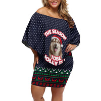 The Season To Be Jolly Siberian Husky Xmas Ball Christmas Off Shoulder Short Dress Xmas Holiday Patterns - Wonder Print Shop