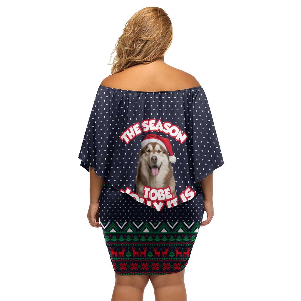 The Season To Be Jolly Siberian Husky Xmas Ball Christmas Off Shoulder Short Dress Xmas Holiday Patterns - Wonder Print Shop