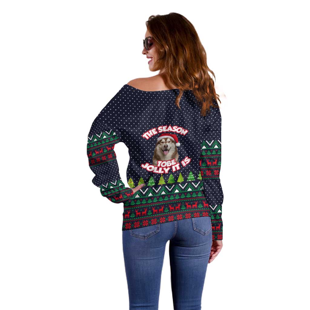 The Season To Be Jolly Siberian Husky Xmas Ball Christmas Off Shoulder Sweater Xmas Holiday Patterns - Wonder Print Shop