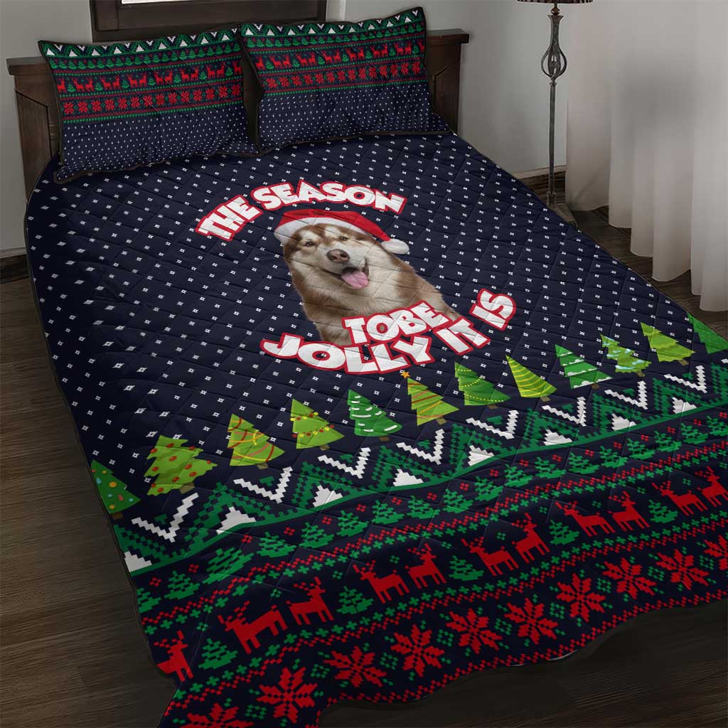 The Season To Be Jolly Siberian Husky Xmas Ball Christmas Quilt Bed Set Xmas Holiday Patterns - Wonder Print Shop