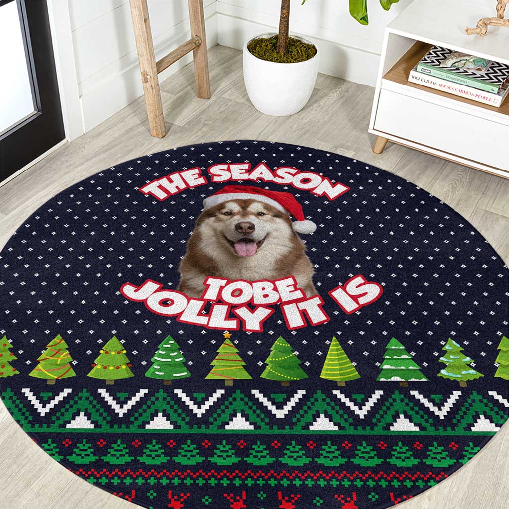The Season To Be Jolly Siberian Husky Xmas Ball Christmas Round Carpet Xmas Holiday Patterns - Wonder Print Shop