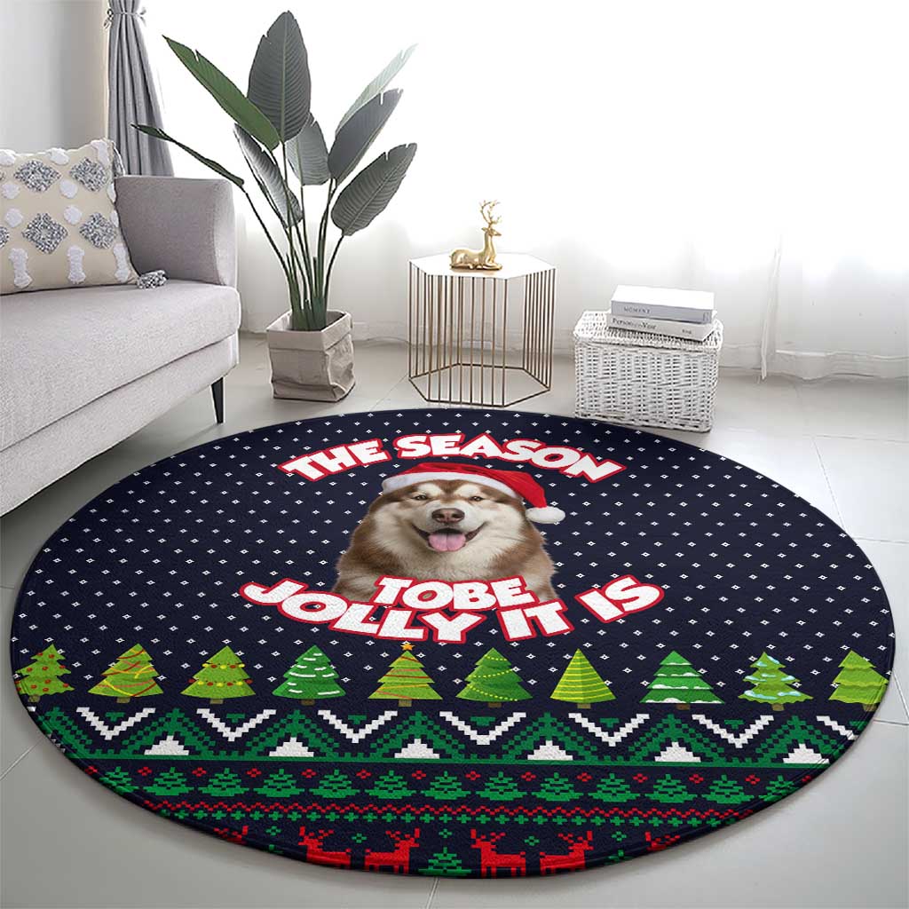 The Season To Be Jolly Siberian Husky Xmas Ball Christmas Round Carpet Xmas Holiday Patterns - Wonder Print Shop