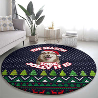 The Season To Be Jolly Siberian Husky Xmas Ball Christmas Round Carpet Xmas Holiday Patterns - Wonder Print Shop