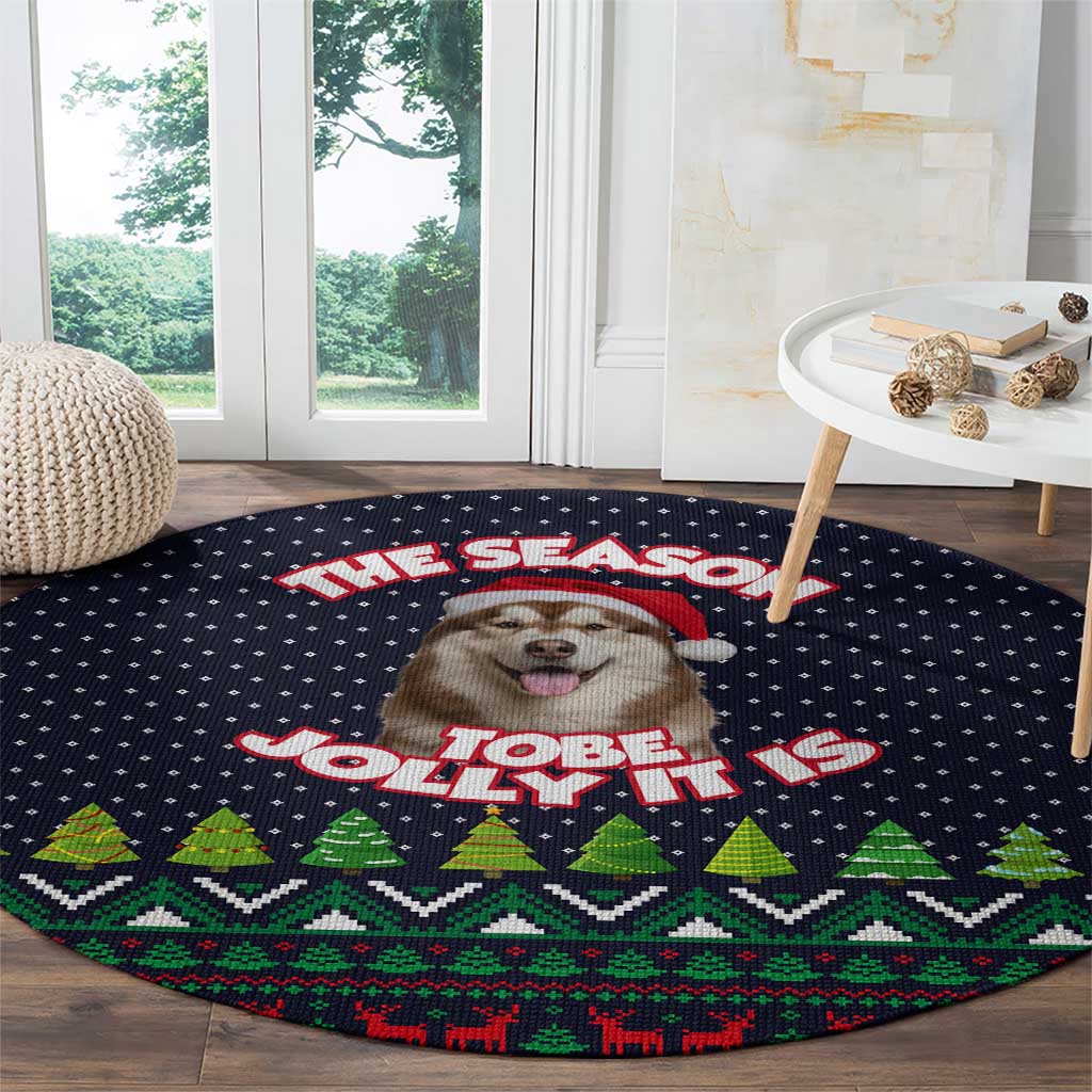 The Season To Be Jolly Siberian Husky Xmas Ball Christmas Round Carpet Xmas Holiday Patterns - Wonder Print Shop