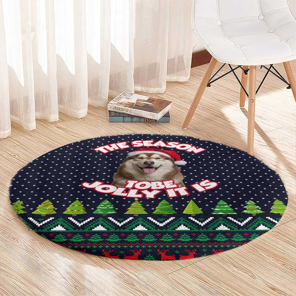 The Season To Be Jolly Siberian Husky Xmas Ball Christmas Round Carpet Xmas Holiday Patterns - Wonder Print Shop