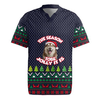 The Season To Be Jolly Siberian Husky Xmas Ball Christmas Rugby Jersey Xmas Holiday Patterns - Wonder Print Shop