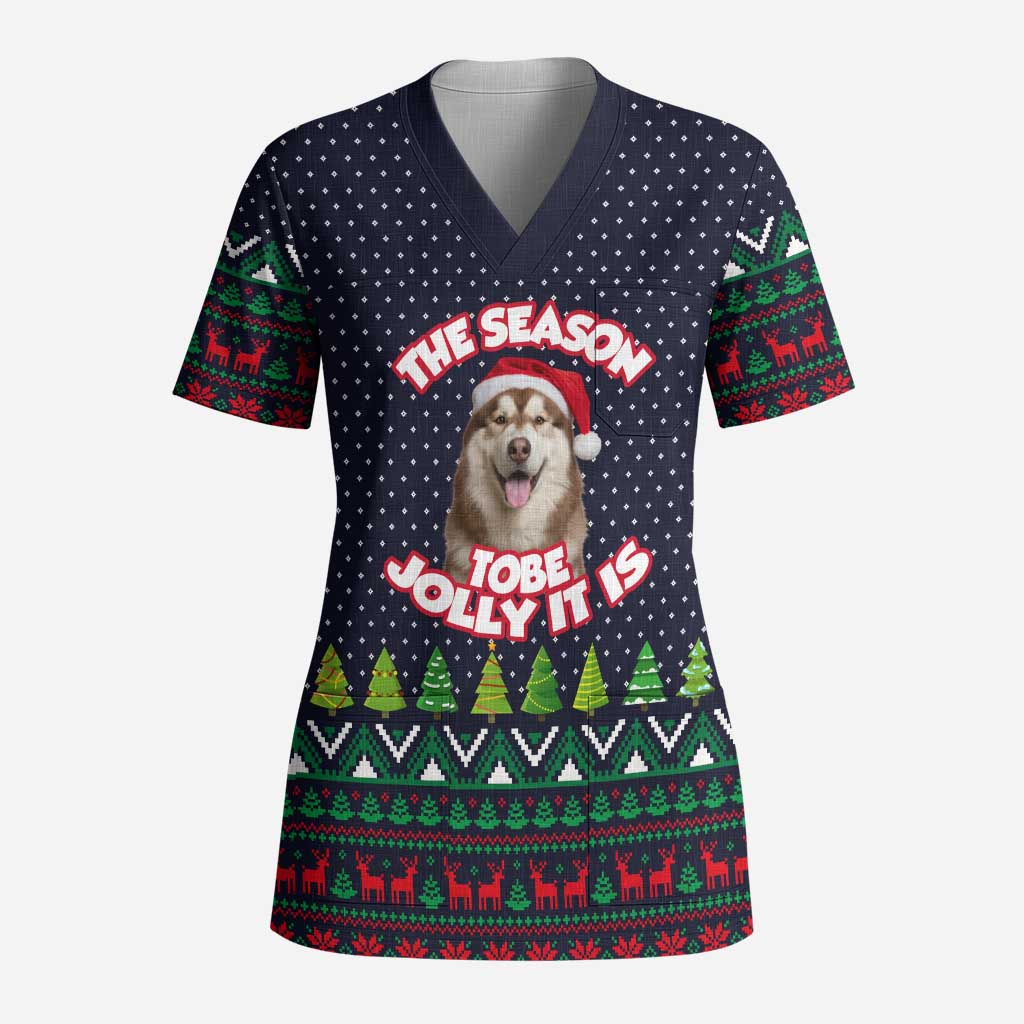 The Season To Be Jolly Siberian Husky Xmas Ball Christmas Scrub Top Xmas Holiday Patterns - Wonder Print Shop