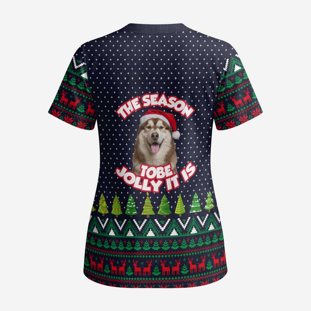 The Season To Be Jolly Siberian Husky Xmas Ball Christmas Scrub Top Xmas Holiday Patterns - Wonder Print Shop