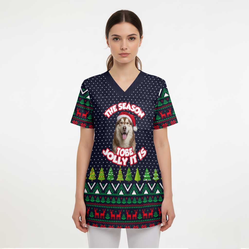 The Season To Be Jolly Siberian Husky Xmas Ball Christmas Scrub Top Xmas Holiday Patterns - Wonder Print Shop
