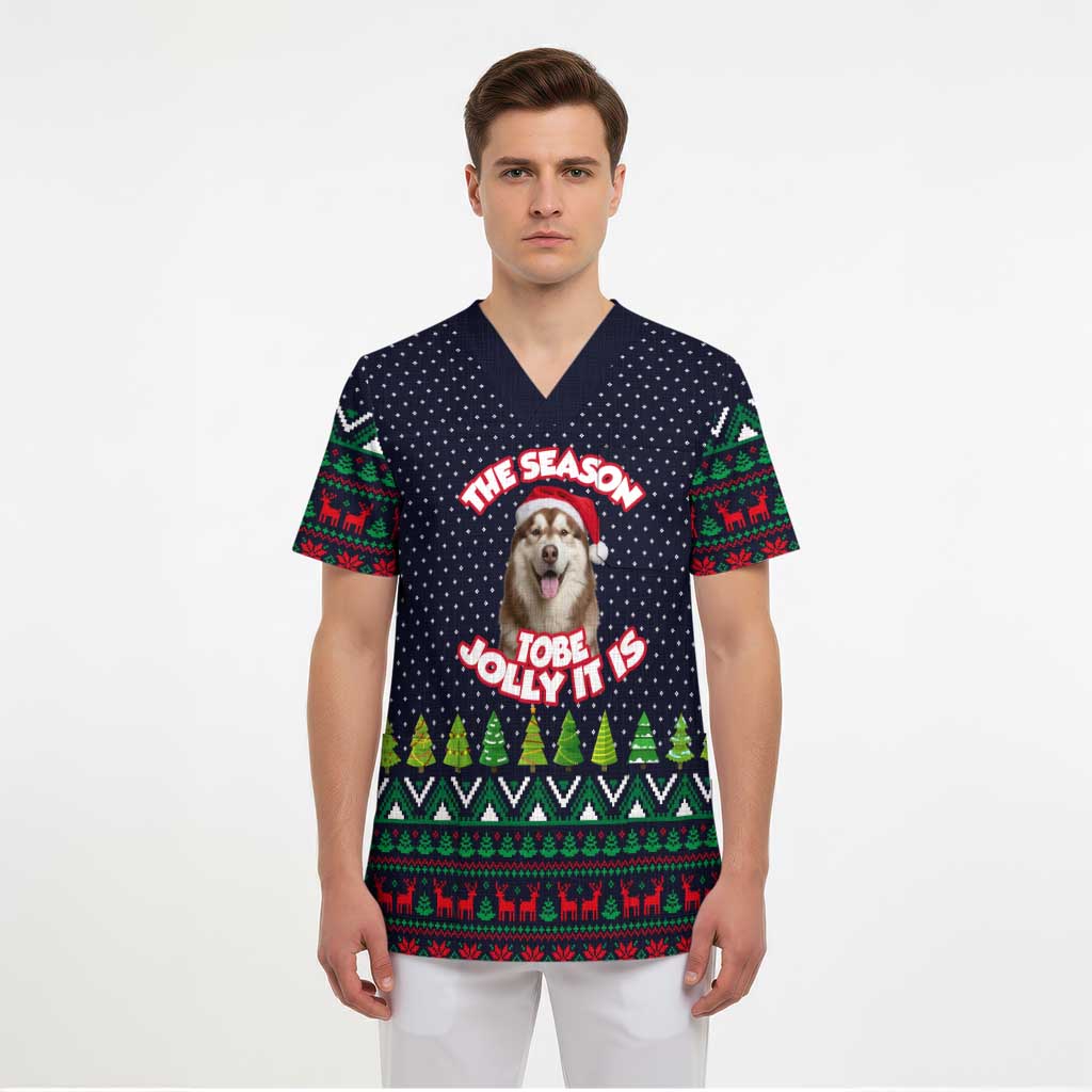 The Season To Be Jolly Siberian Husky Xmas Ball Christmas Scrub Top Xmas Holiday Patterns - Wonder Print Shop