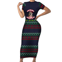The Season To Be Jolly Siberian Husky Xmas Ball Christmas Short Sleeve Bodycon Dress Xmas Holiday Patterns - Wonder Print Shop