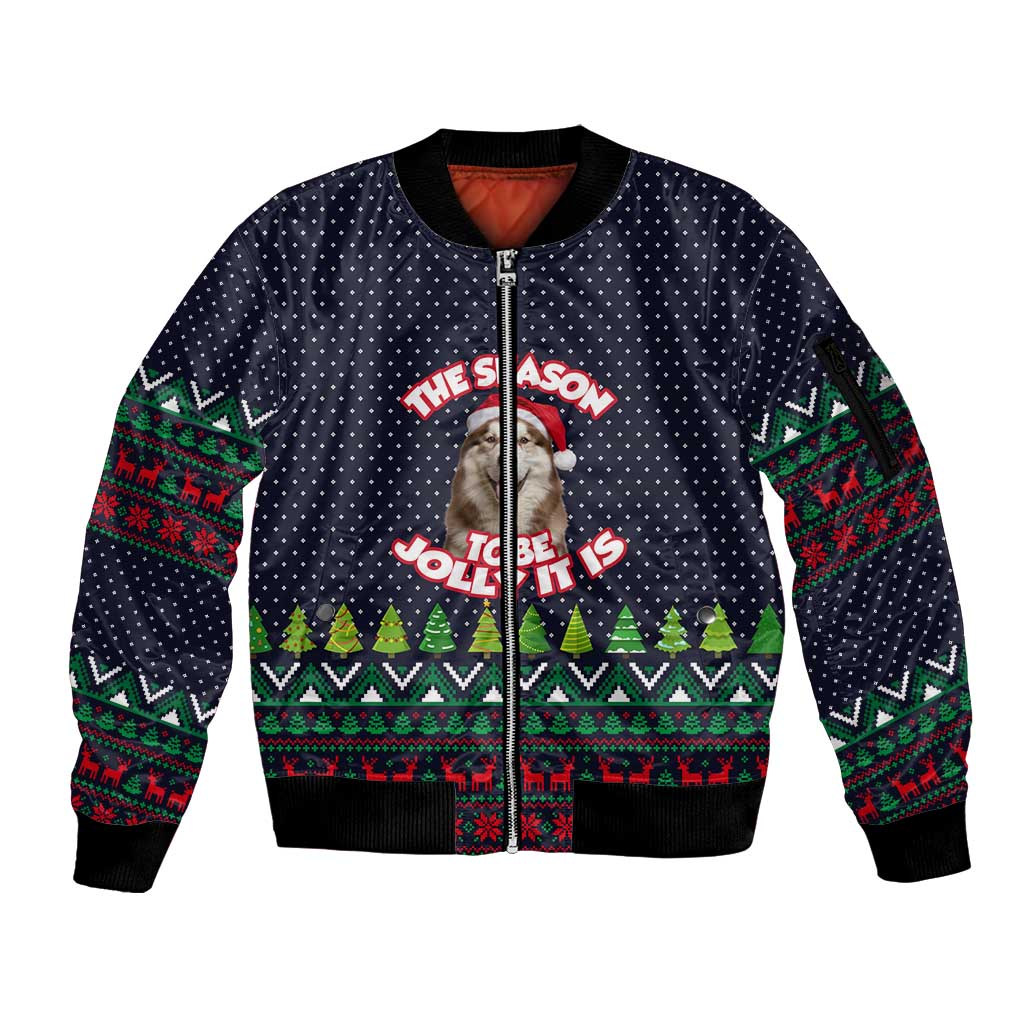 The Season To Be Jolly Siberian Husky Xmas Ball Christmas Sleeve Zip Bomber Jacket Xmas Holiday Patterns - Wonder Print Shop