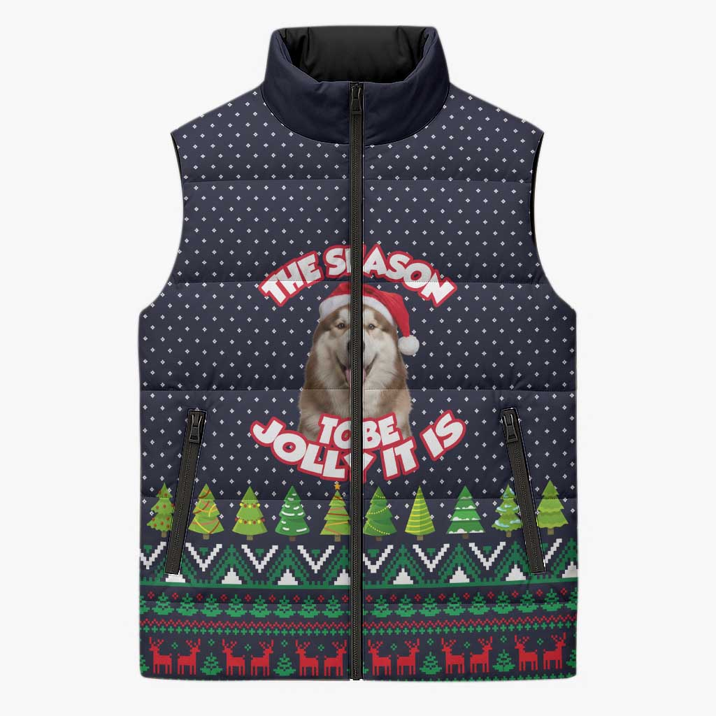 The Season To Be Jolly Siberian Husky Xmas Ball Christmas Sleeveless Puffer Jacket Xmas Holiday Patterns - Wonder Print Shop