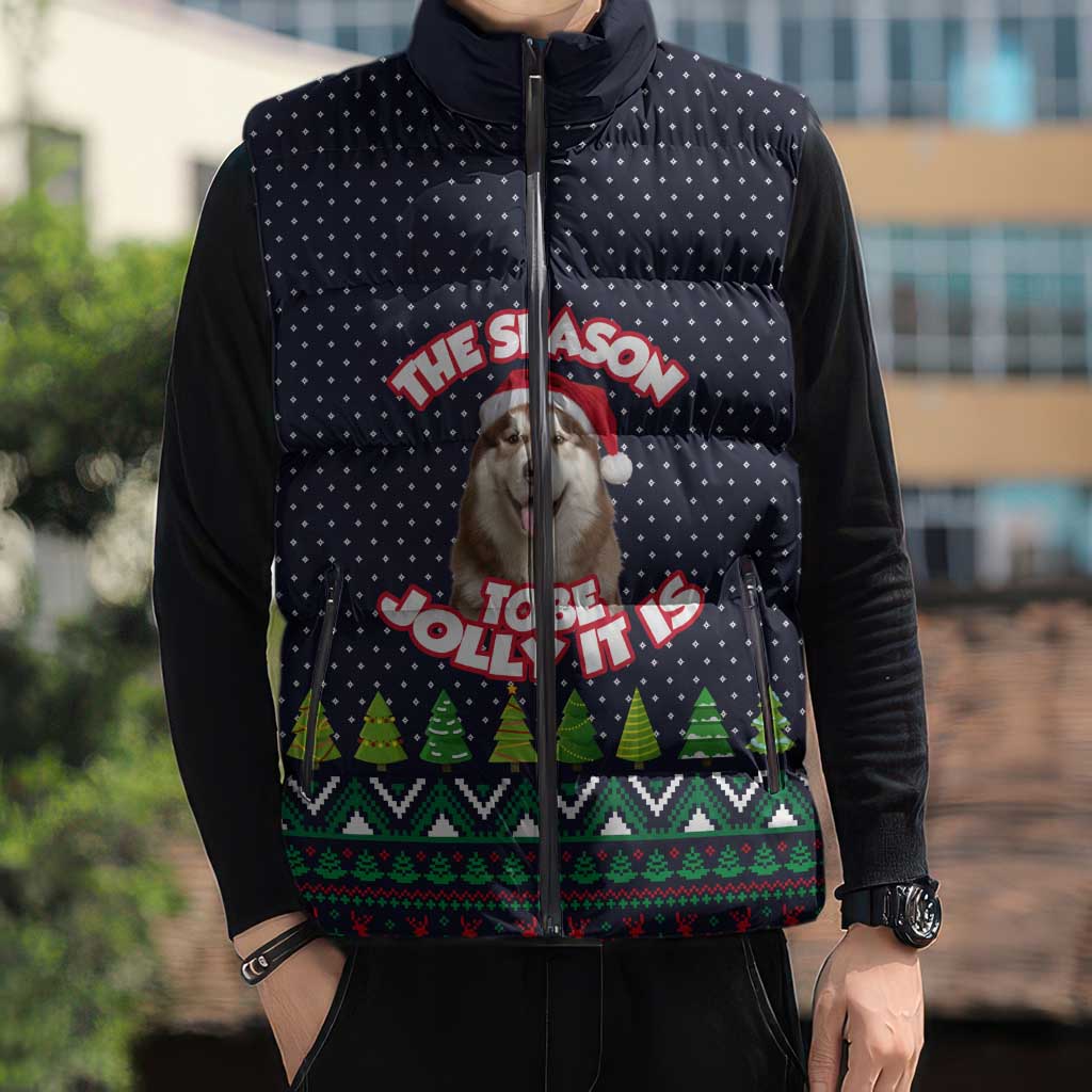 The Season To Be Jolly Siberian Husky Xmas Ball Christmas Sleeveless Puffer Jacket Xmas Holiday Patterns - Wonder Print Shop
