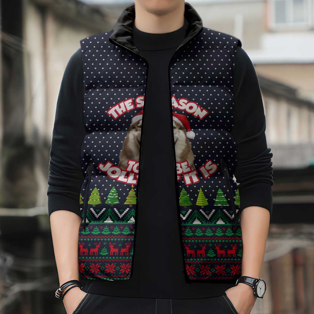 The Season To Be Jolly Siberian Husky Xmas Ball Christmas Sleeveless Puffer Jacket Xmas Holiday Patterns - Wonder Print Shop