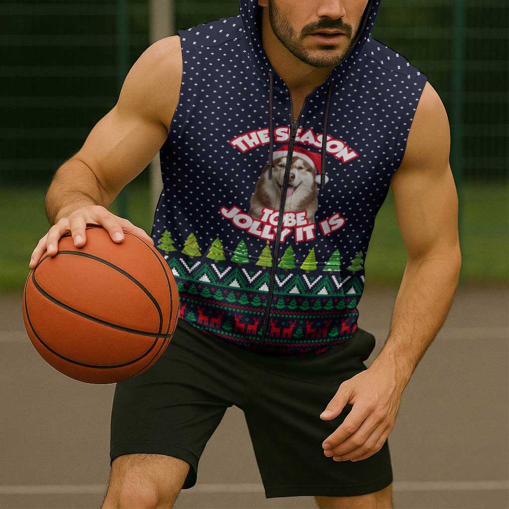 The Season To Be Jolly Siberian Husky Xmas Ball Christmas Sleeveless Zip Hoodie Xmas Holiday Patterns - Wonder Print Shop